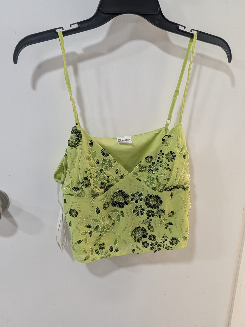 No Boundaries Lime Green Beaded Floral Cami